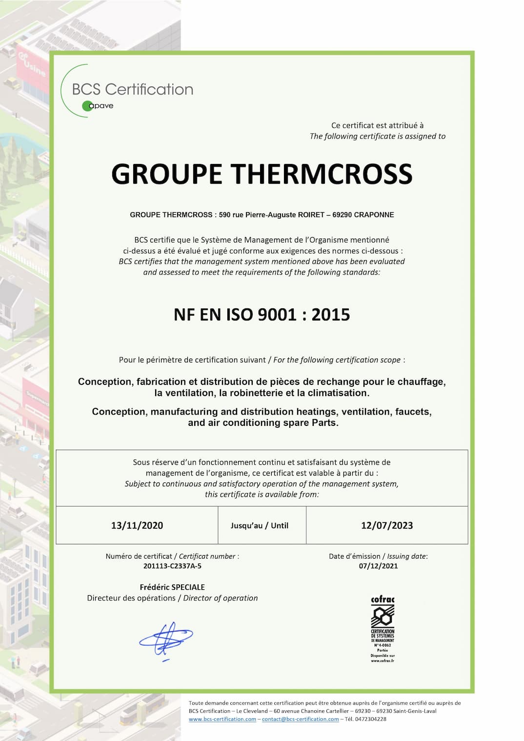 Certification ISO 9001 Groupe Thermcross
